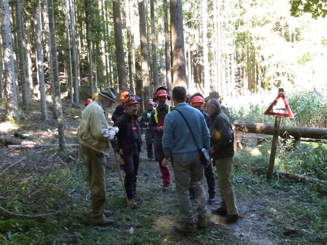 Una visita inaspettata, i Prof. Hippoliti e Piegai, padri delle utilizzazioni forestali in Italia, fanno visita ai corsisti.